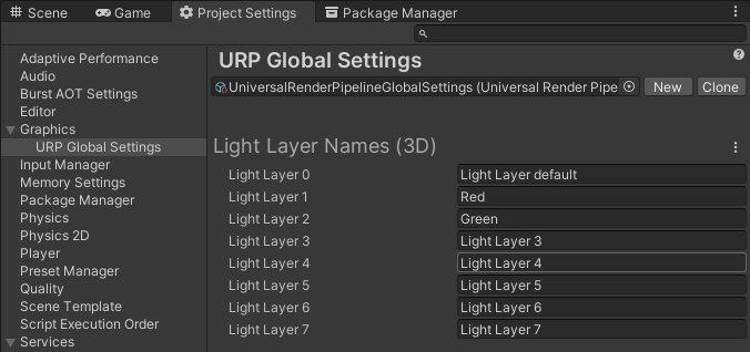 URP Settings Window