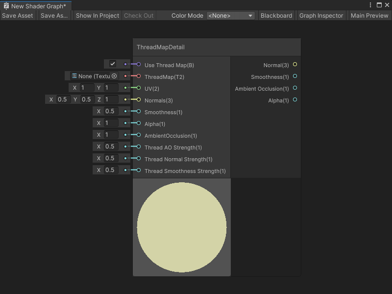 An image showing the ThreadMapDetail node in the Shader Graph window