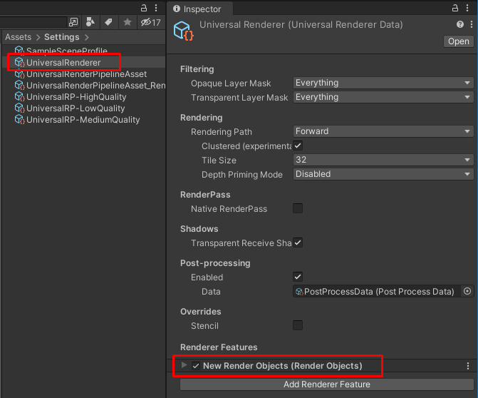UniversalRenderer with Renderer Feature assigned to it.