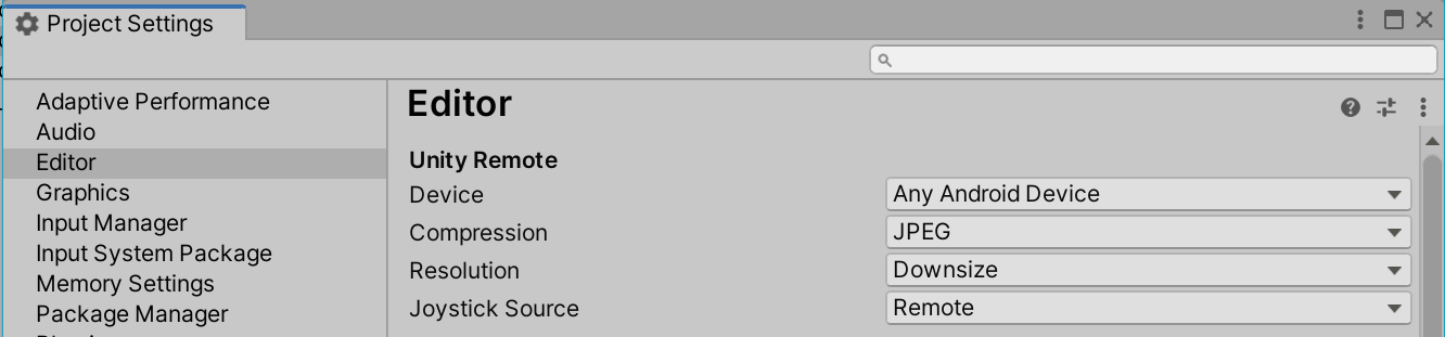 Unity Remote Settings