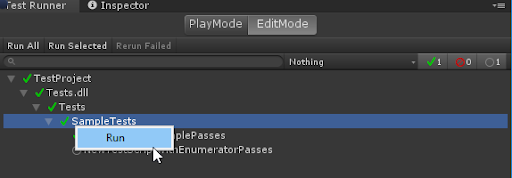 EditMode Run Tests