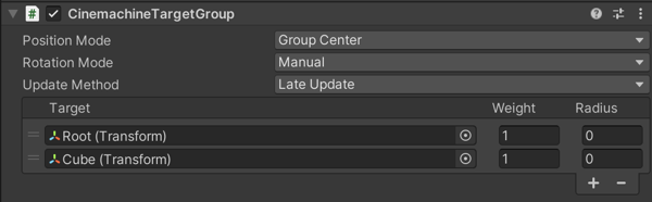 Cinemachine Target Group with two targets