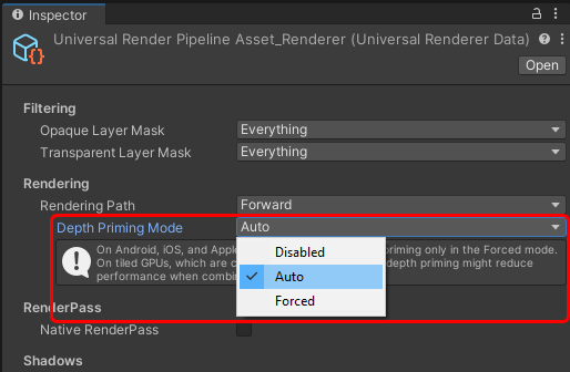 Depth Priming Mode property.