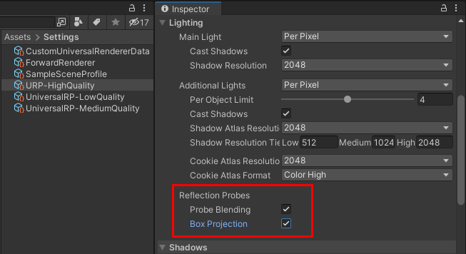 Reflection probe settings